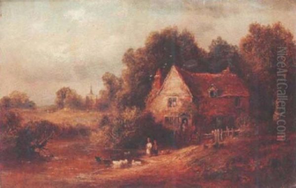 Cottages Oil Painting by Thomas Ii Whittle