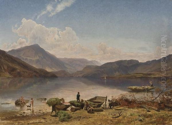 A View Of Lake In Italy Oil Painting by Thomas Worthington Whittredge