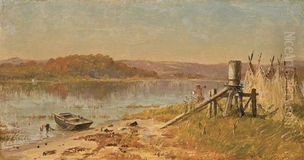 A Fisherman's Windlass Oil Painting by Thomas Worthington Whittredge