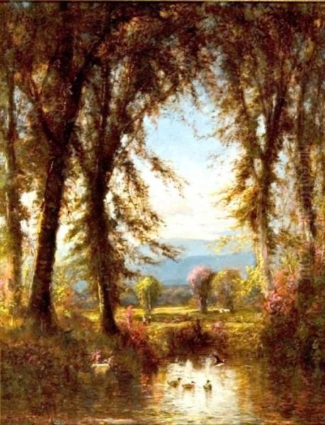 A Forest Glade Oil Painting by Thomas Worthington Whittredge