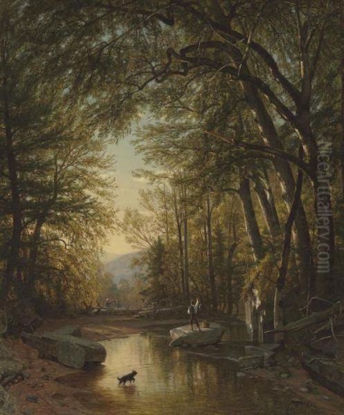 The Glen Oil Painting by Thomas Worthington Whittredge