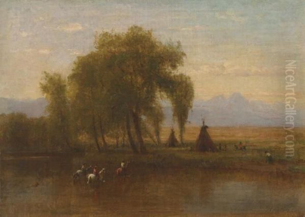 Indians Returning To Camp, Platte River Oil Painting by Thomas Worthington Whittredge