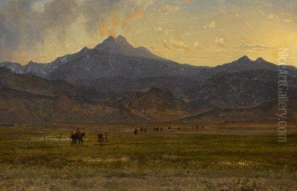 Long's Peak Sunset Oil Painting by Thomas Worthington Whittredge