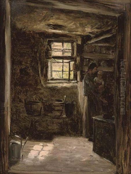 Interior Of A Westphalian Cottage Oil Painting by Thomas Worthington Whittredge