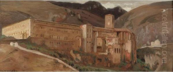 The Benedictine Cloister At Subiaco, Italy Oil Painting by Thomas Worthington Whittredge