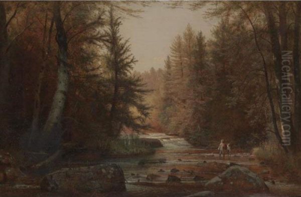 Wooded Landscape Oil Painting by Thomas Worthington Whittredge