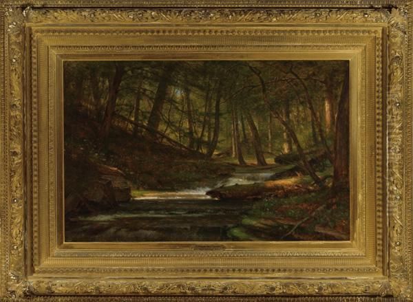 ''a Primitive Forest Brook'' Oil Painting by Thomas Worthington Whittredge