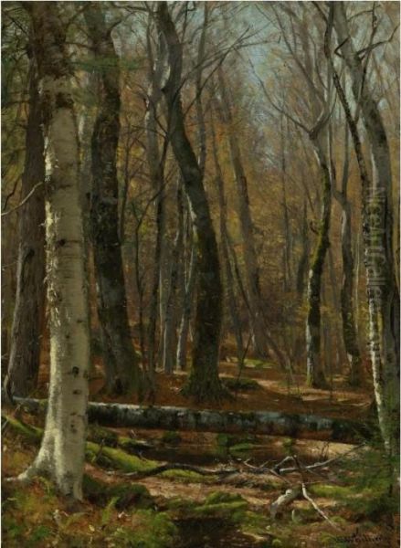 Wooded Interior Oil Painting by Thomas Worthington Whittredge