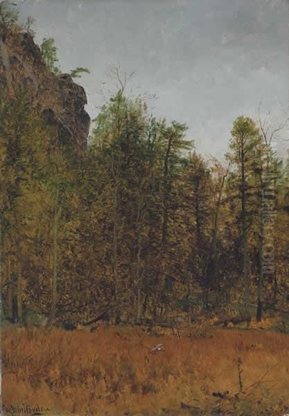 ''a Gray Day Under The Cliff'' Oil Painting by Thomas Worthington Whittredge