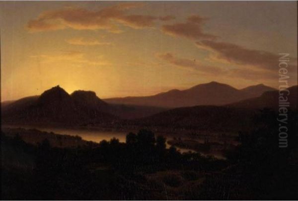 Sunrise, View Of Drachenfels From Rolandseck Oil Painting by Thomas Worthington Whittredge