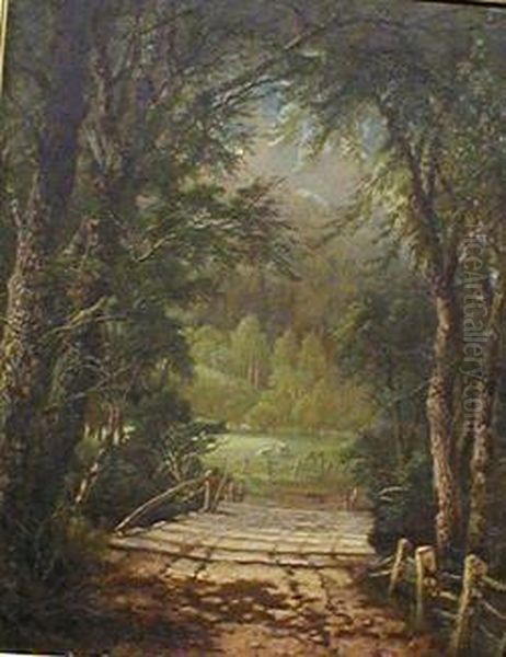 A Sunlit Bridge In The Woods Oil Painting by Thomas Worthington Whittredge