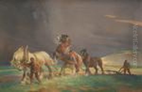 Plough Team On A Hill by Ernest Herbert Whydale