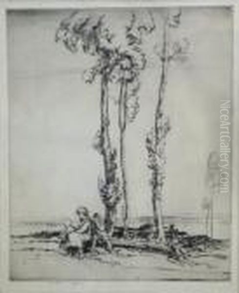 Figures Seated Beneath Trees. by Ernest Herbert Whydale