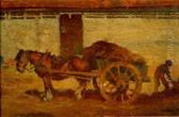 A Figure Loading A Horsedrawn Cart With Hay by Ernest Herbert Whydale