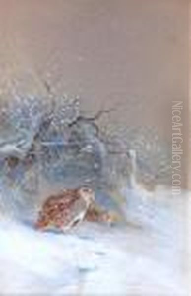 Grouse In A Snow Storm Oil Painting by Charles Whymper