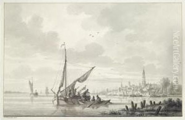 View Of Antwerp, With Boats On The Scheldt In The Foreground Oil Painting by Nicolaes Wicart