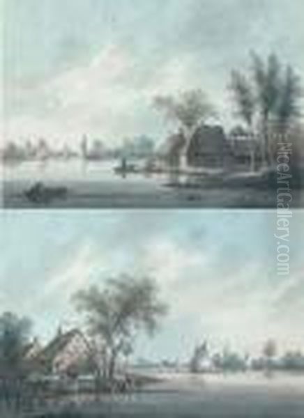 Scene De Peche Fluviale En Hollande Oil Painting by Nicolaes Wicart