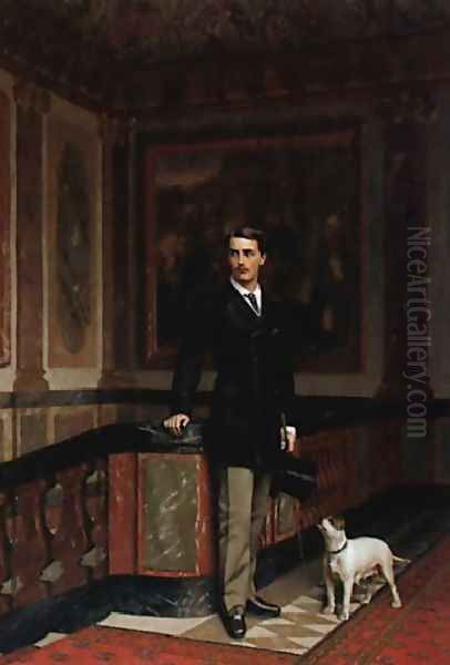 The Duc De La Rochefoucauld Doudeauville With His Terrier Oil Painting by Jean-Leon Gerome