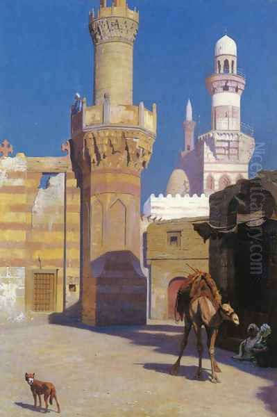 Une Journee Chaud Au Caire (Devant La Mosquee) (A Hot Day in Cairo (In front of the Mosque)) Oil Painting by Jean-Leon Gerome