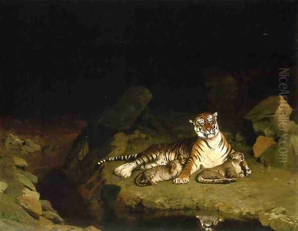 Tigress and Her Cubs Oil Painting by Jean-Leon Gerome