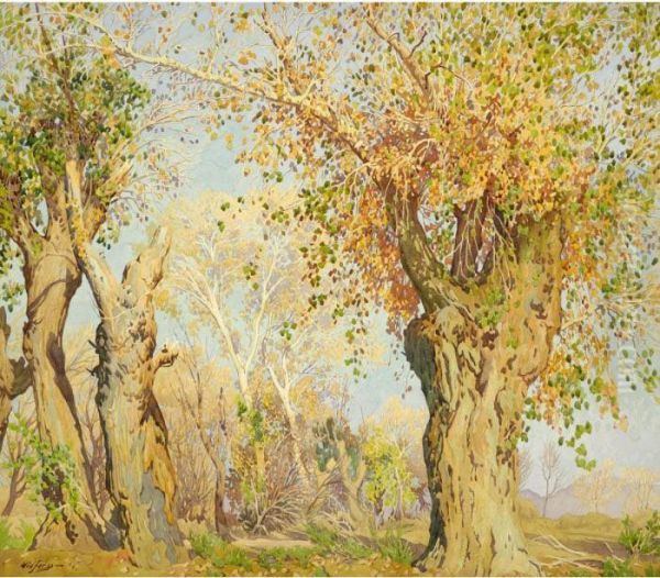 Arizona Cottonwoods Oil Painting by Gunnar M. Widforss