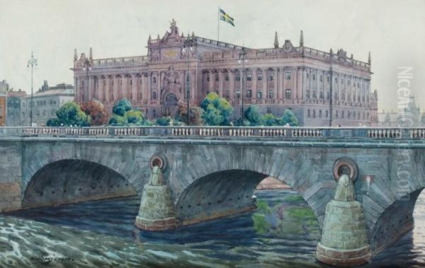 Vy Mot Riksdagshuset, Stockholm Oil Painting by Gunnar M. Widforss