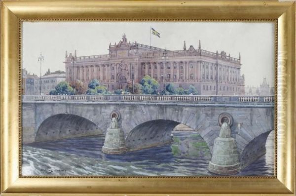 Riksdagshuset Oil Painting by Gunnar M. Widforss