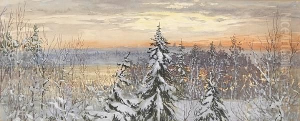 A Snowy Afternoon Oil Painting by Gunnar M. Widforss