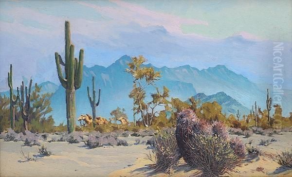 Cacti And Mountains Oil Painting by Gunnar M. Widforss