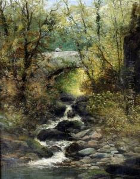 Figure On A Stone Bridge Oil Painting by William Widgery