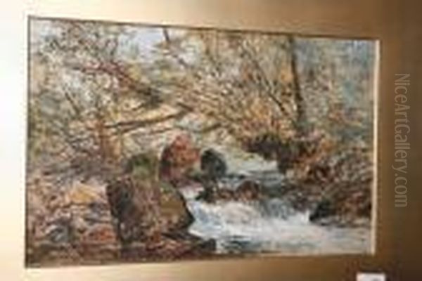 Woodland Stream Oil Painting by William Widgery