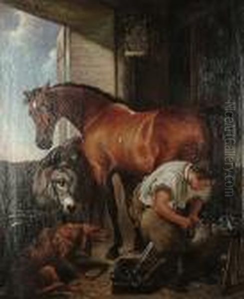 The Blacksmith's Shop Oil Painting by William Widgery