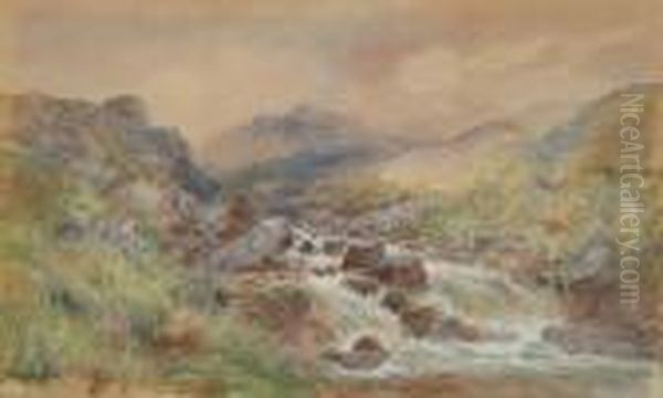 A Moorland Torrent Oil Painting by William Widgery