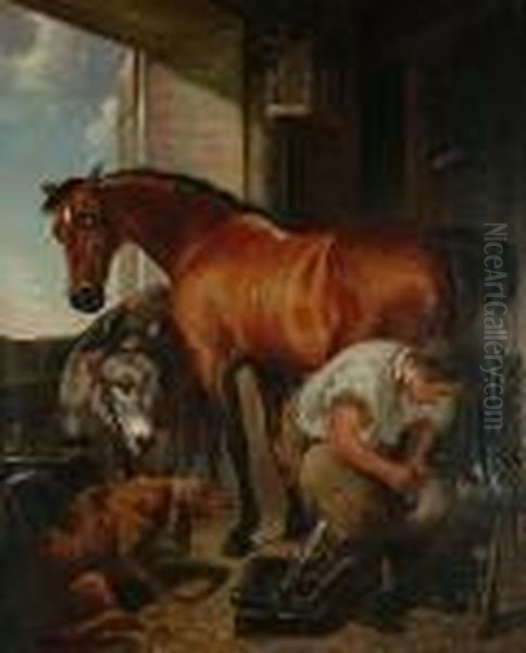 After Landseer, The Blacksmiths Oil Painting by William Widgery