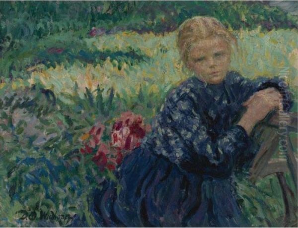 Girl Seated In A Garden Oil Painting by David O. Widhopff