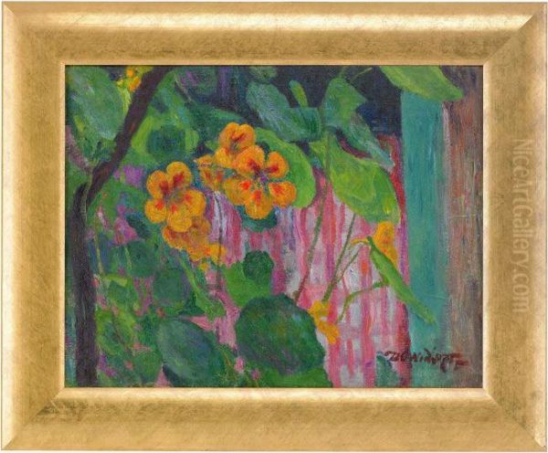 Orange Flowers Oil Painting by David O. Widhopff