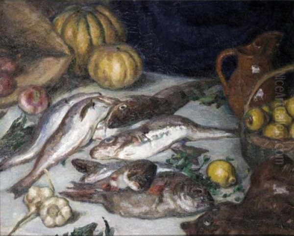 Still Life With Fish Oil Painting by David O. Widhopff