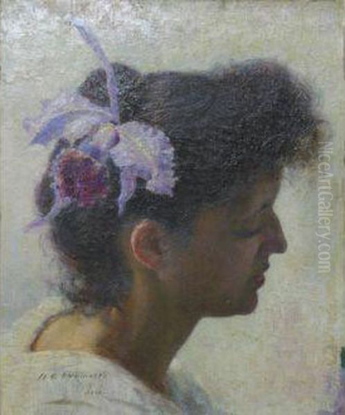 Girl With A Purple Flower Oil Painting by David O. Widhopff