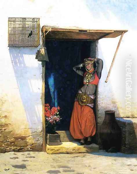 Woman from Cairo at Her Door Oil Painting by Jean-Leon Gerome