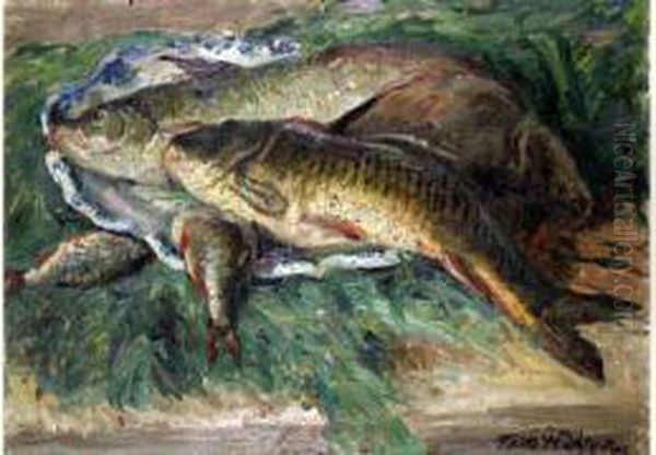 Still Life With Fish Oil Painting by David O. Widhopff