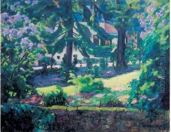 Paysage Aux Lilas Oil Painting by David O. Widhopff