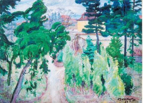 Village Aux Sapins (1917) Oil Painting by David O. Widhopff