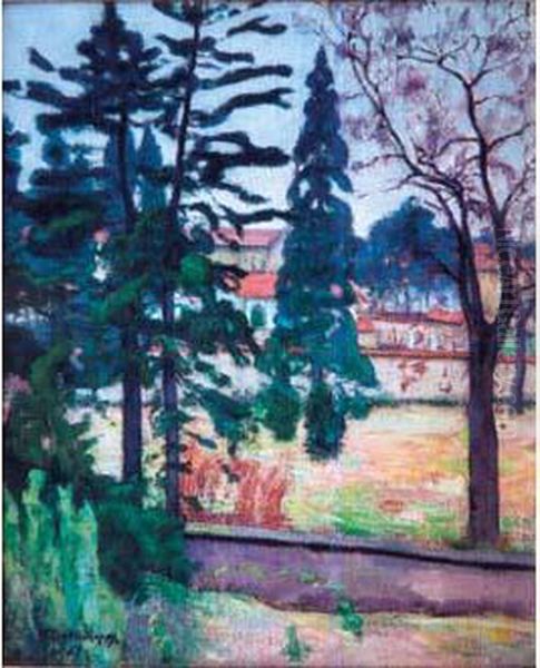 Paysage Aux Sapins (1927) Oil Painting by David O. Widhopff