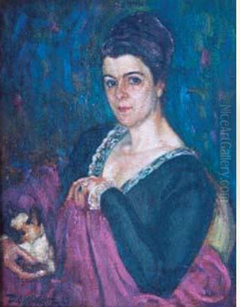 Femme Au Chat Siamois (1920) Oil Painting by David O. Widhopff