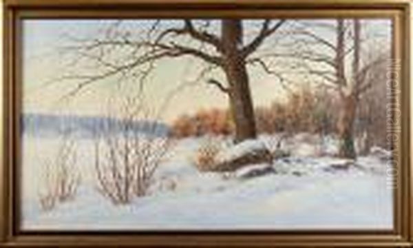 Vinterlandskap Oil Painting by Leonard Wiedh