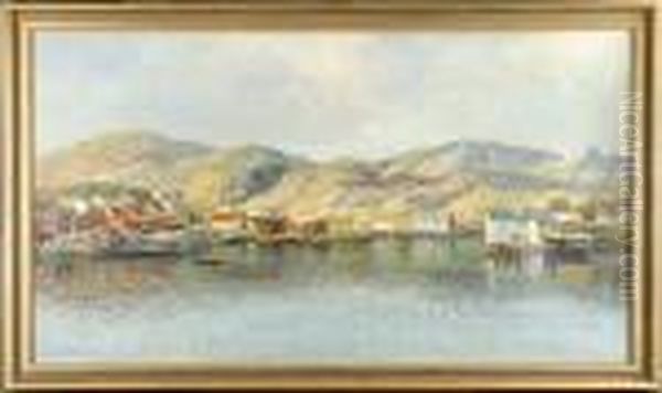 Kustby Fran Norge Oil Painting by Leonard Wiedh