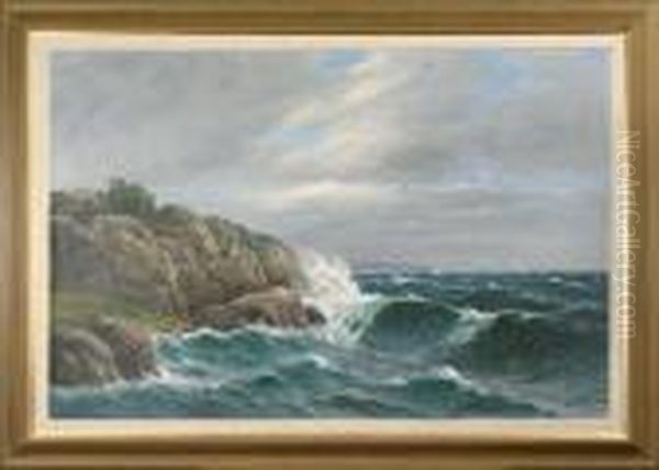 Kustlandskap, Signerad L. Wiedh Oil Painting by Leonard Wiedh