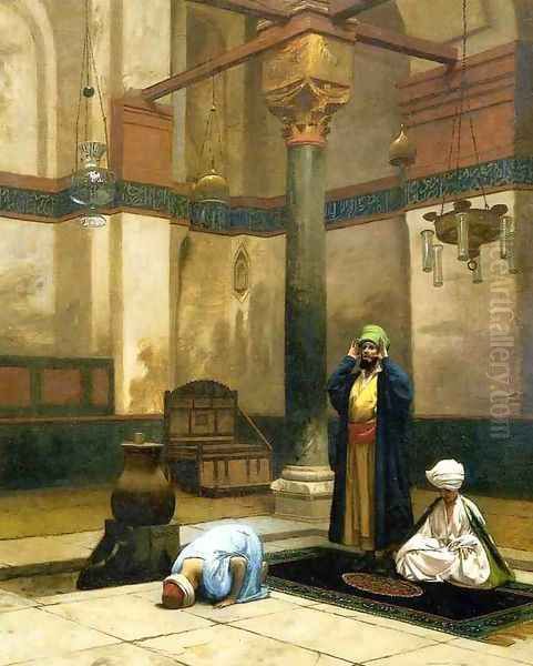 Three Worshippers Praying in a Corner of a Mosque Oil Painting by Jean-Leon Gerome