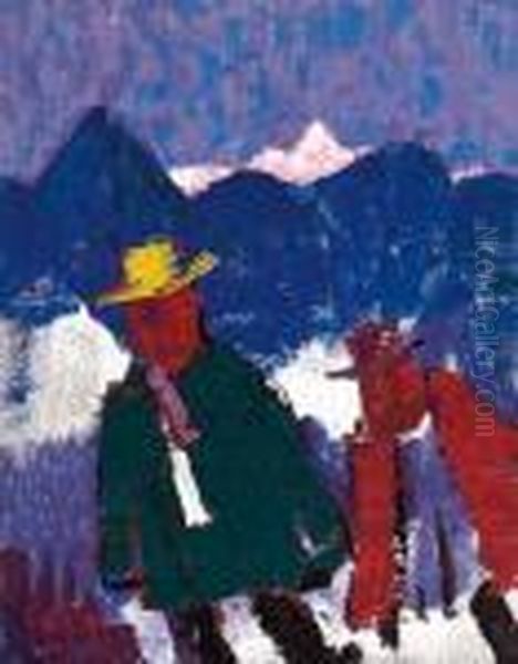 Zwei Berggeher - St. Moritz 1970 Oil Painting by Carl, Karl Wieland