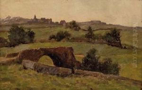 Landschaft Mit Steinbrucke Und Dorf Oil Painting by Carl, Karl Wieland